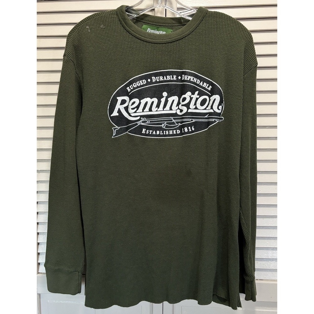 Vintage Remington Shirt Mens Size M Green Lounge Pullover Long Sleeve Thermal